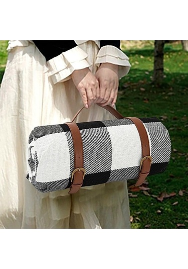 Prestigegoods 150x200cm Taşınabilir Nem Geçirmez Piknik Mat - Siyah / Gri / Beyaz Izgara, Açık Hava, Yürüyüş, Kamp Altın
