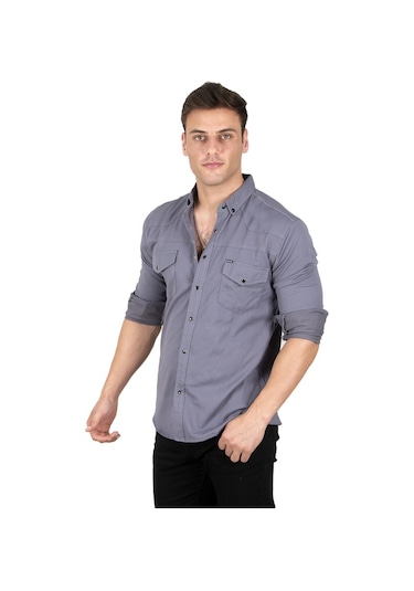 Deepsea Erkek Füme Çıtçıtlı Kot Gömlek 2300419 Füme Deepsea Erkek Füme Çıtçıtlı Kot Gömlek 2300419 Füme