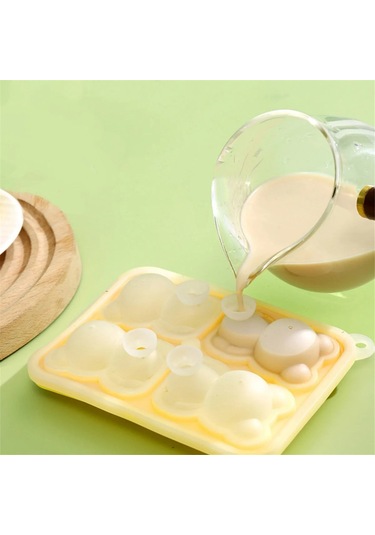 Xurunkeji Yeni Dört Izgara Ayı Buz Tepsisi Kalıbı Silikon Buz Tepsisi Ev Dondurma Popsicle Dondurulmuş Buz Topu Buz Tepsisi Sarı Sarı