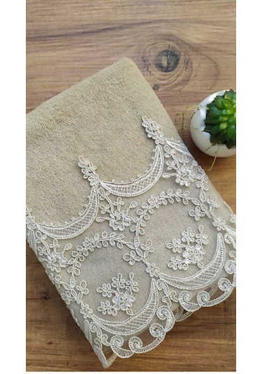 Fabella Çeyizlik Kadife El ve Yüz Havlu Seti 2'li Set 50/90cm Bej - Kahverengi