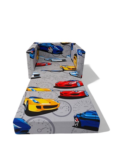 Katlanır Yer Yatağı - Çocuk Koltuğu - Bebek Yatağı 0-5 Yaş Gri Arabalı