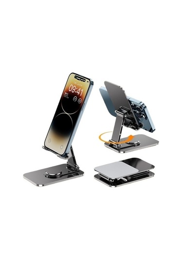 Joyhub Dönen Alüminyum Alaşımlı Tablet Telefon Kılıfı Masaüstü Standı Tüm Metal Kaymaz Ayarlanabilir Açık Gri Var Direksiyon Ounk7f
