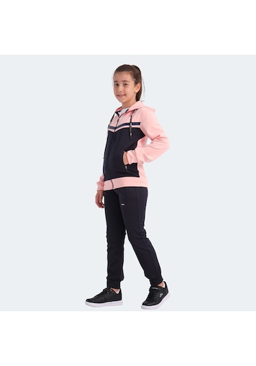 Slazenger NOON Çocuk Fermuarlı Kapüşonlu Cepli Lacivert / Pembe Eşofman Takımı
