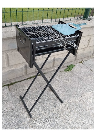 Emaye Katlanır Piknik Mangal Ayaklı 6 Şiş Hediyeli