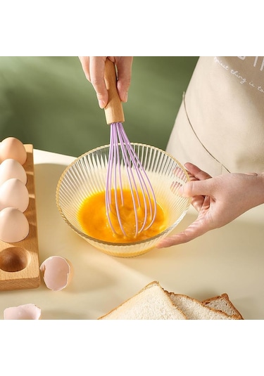 Koyu Yeşil Ahşap Saplı Renkli El Silikon Çırpma Manuel Sıvı Çırpma Çubuğu Krem Çırpıcı Mutfak Ev Aracı