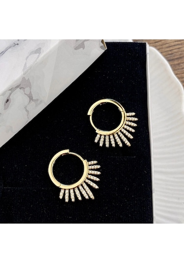 Kadın Küpe Zirkon Taşlı Çelik Güneş Küpe Xuping Gold