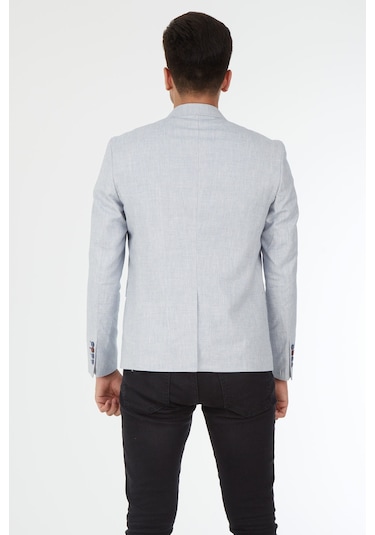Sposo 5123 Dar Kalıp Keten Buz Mavisi Erkek Blazer Ceket Mavi