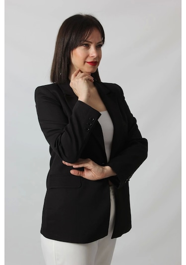 Moda Berray 1905 Siyah Kadın Büyük Beden Blazer Ceket Siyah