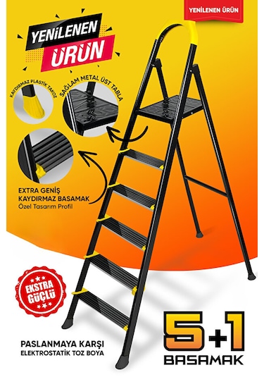 Ze Hardy 5+1 Basamaklı Özel Tasarım Hafif Merdiven Kaymaz Papuçlu Dayanıklı Paslanmaz 5+1 Basamaklı