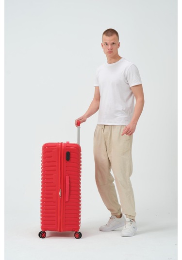 Keo-plus Kırmızı Büyük Boy Silikon Kırılmaz Pp Valiz Kırmızı