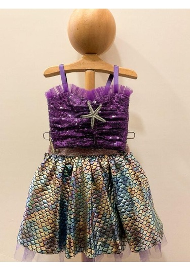 Kız Çocuk Croplu Tütülü Deniz Kızı Kostümü-15769 Mor