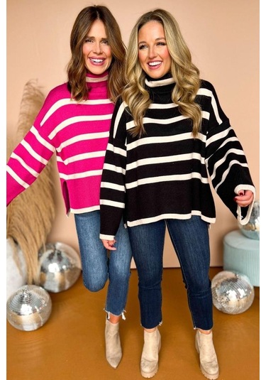 Kadın Uzun Kollu Balıkçı Yaka İspanyol Kol Triko Bluz Pembe