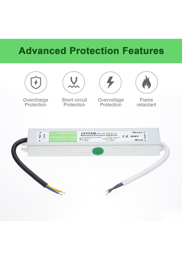 Shineyee 12v 20w Ip67 Su Geçirmez Led Güç Kaynağı - Ac90-250v Geniş Giriş Voltajı Gümüş