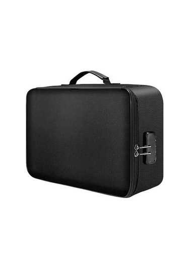 Artfulabode Çok Fonksiyonlu Belge Çantası Büyük Kapasite Yangına Dayanıklı Su Geçirmez Dosya Sertifika Saklama Çantası Şifreli Kilitli Siyah Siyah