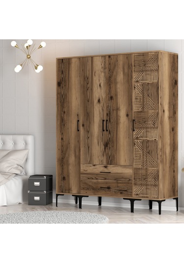 Variant Kumsal 4 Kapılı Stp Gardrop - Ceviz / Ceviz