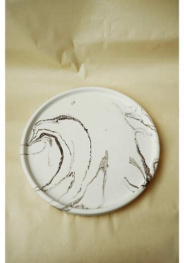 Dekoratif 24 Cm Yuvarlak Mum, Saksı Ve Takı Tabağı, Mumluk, Organizer Tabak, Kase, Tepsi - Beyaz Siyah