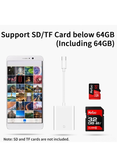 Jeehugo Type-c'den Sd/tf Kart Okuyucu, 64gb'a Kadar Destekli, Hızlı Fotoğraf Paylaşımı, Plug & Play, Beyaz, Taşınabilir Abs Tasarım