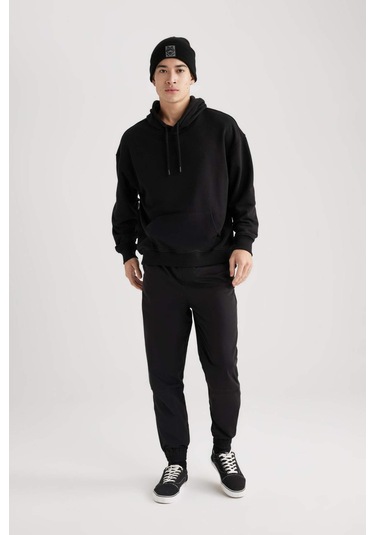 DeFacto Jogger Gabardin Pantolon Regular Beli Bağcıklı Cepli Lastikli Paça B7493AX24SPBK81