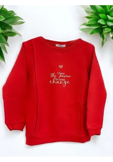 Kız Çocuk İnce Şardonlu Sweatshirt-15368 Kırmızı