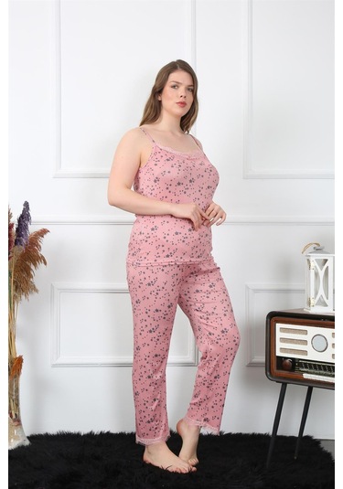 Akbeniz Kadın Büyük Beden Somon İp Askılı Pijama Takım 202198 - 10 - 11 Çok Renkli