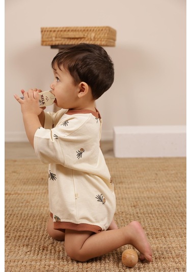 Zeytin Baskılı Oversize Tulum Bej