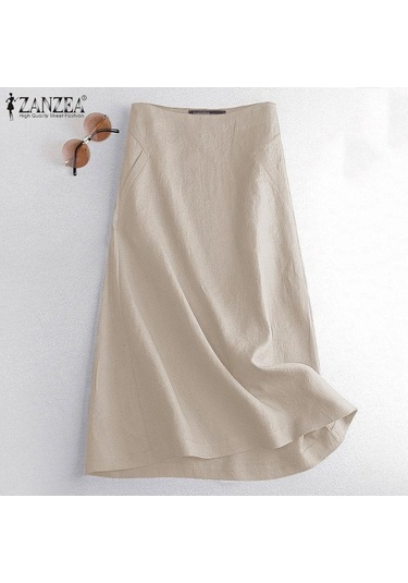 Zanzea Bayan Yaz Casual Yan Fermuarlı Pamuk Keten Etekler Kahverengi