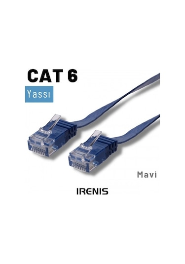 Irenis CAT6 Kablo Yassı Ethernet Network Lan Ağ İnternet Kablosu 5 M Mavi