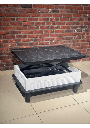 Bohem Membran Akıllı Sehpa Beyaz-Siyah Mermer