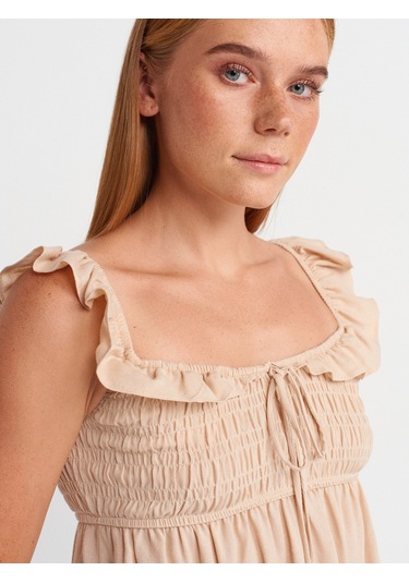 Dilvin 50873 Fırfırlı Bluz-natural Natural