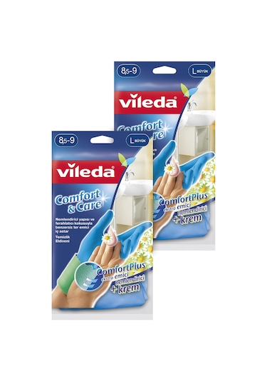 Vileda Comfort & Care Temizlik Eldiveni No 9 Mavi L 2'li Paket