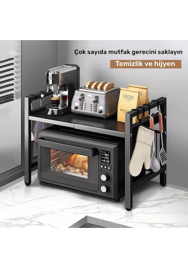 Honeybeeshop Beyaz 38 66cm 2 Katmanlı Genişletilebilir Mikrodalga Rafı Metal Mutfak Tezgahı Depolama Rafı 6 Saç Tokası İle Pratik Ev Mutfak Çözümü