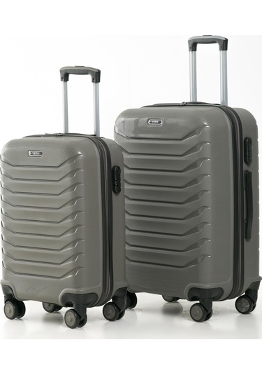 Yefa Pp Polipropilen Kırılmaz Orta & Kabin Boy 2'li Valiz Seti Gri