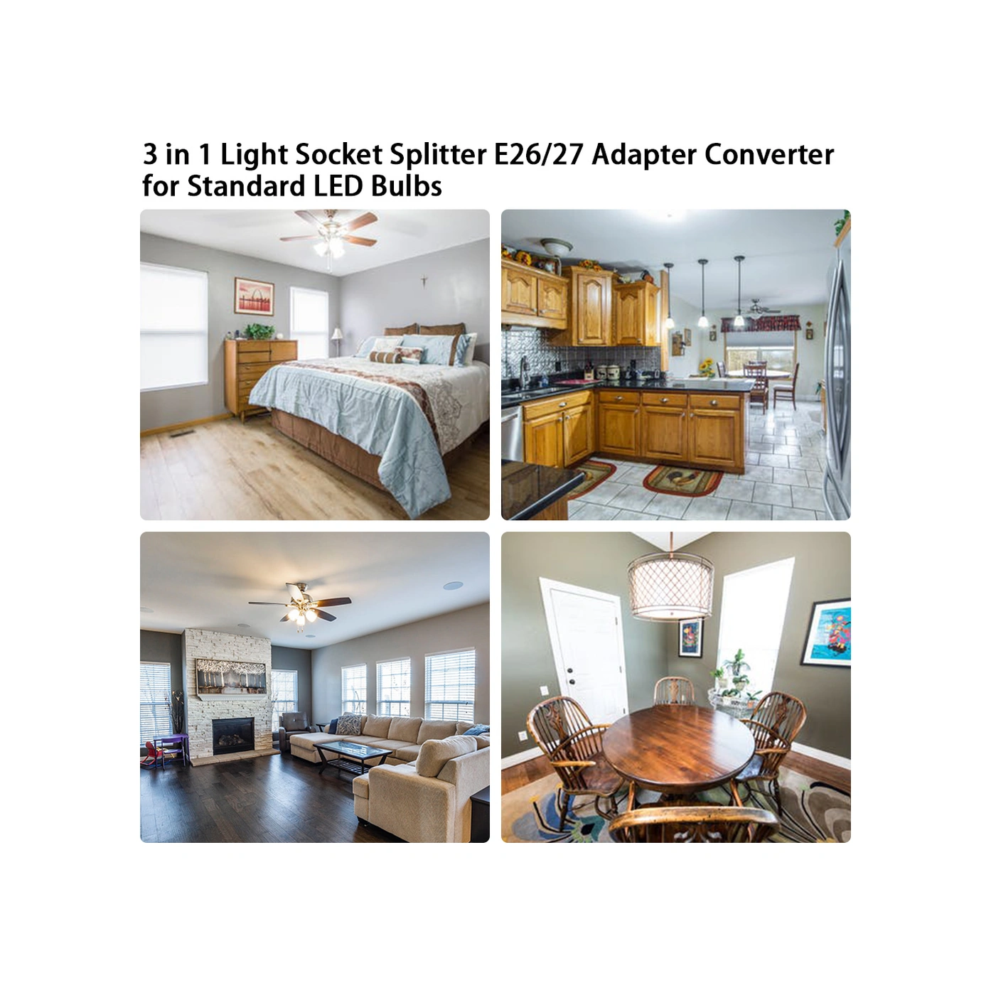 Yuntech01 E26/27 Beyaz Çevirme Bağı, 3'lü Çıkışlı, 180 Derece Dönebilen, Ateş Direnci Malzeme, 60w 3 Maksimum Güç Beyaz