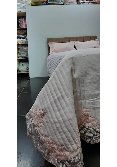 Yatak Örtüsü Zmrt Çift Kişilik Dantelli Çık Pembe Pamuk Pembe