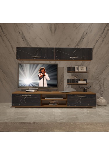 Decoraktiv Eko 5 Mdf Dvd Tv Ünitesi Tv Sehpası Ceviz - Siyah Mermer
