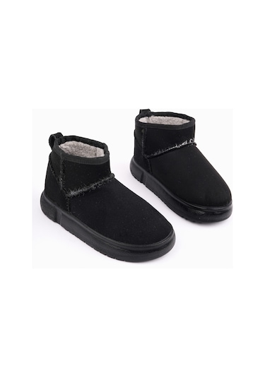 Muggo Dippery Çocuk Kalın Taban İçi Tüylü Günlük Mini Yarım Bot Siyah