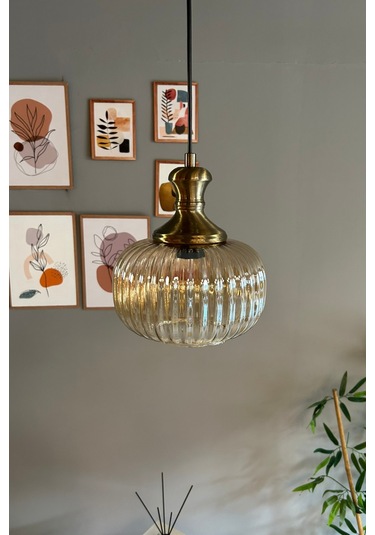 Mola Cam Bal Rengi Tekli Avize Eskitme Tokmak Başlık Retro Sarkıt Lamba Restoran Salon Aydınlatma Bal