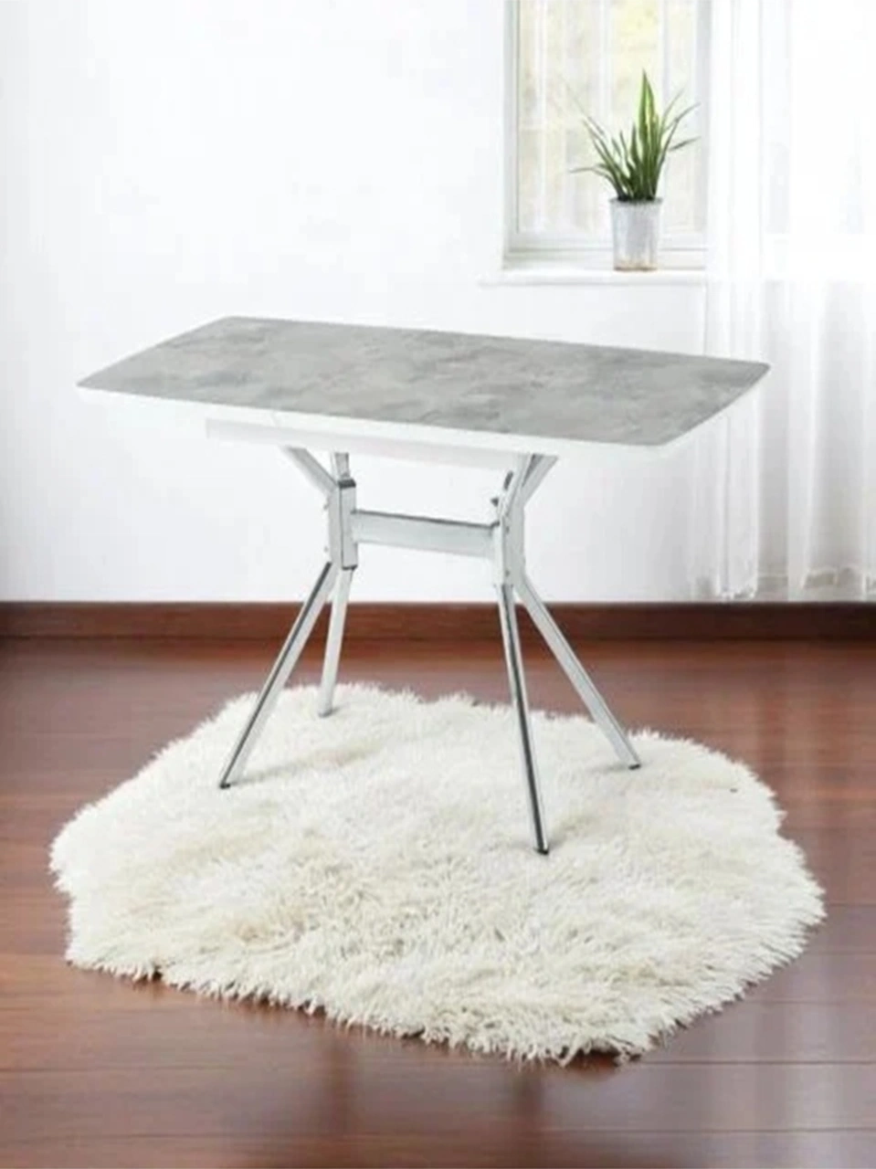 Dengema Duman Açılır Dikdörtgen Masa Sandalyesiz Gri Mermer, Krom Ayak, 80 130 160 Cm 4 6 Kişilik Gri Mermer - Krom Ayak