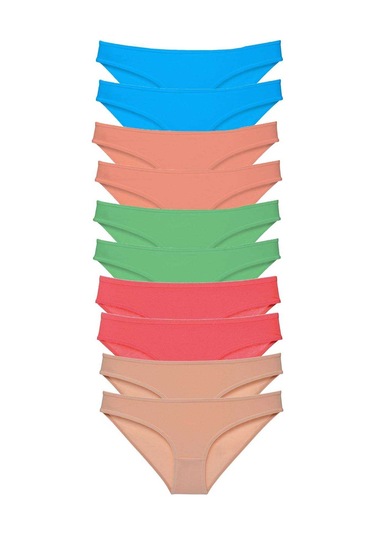 10 Adet Süper Eko Set Likralı Kadın Slip Ten Pudra Yeşil Fuşya Ma Çok Renkli