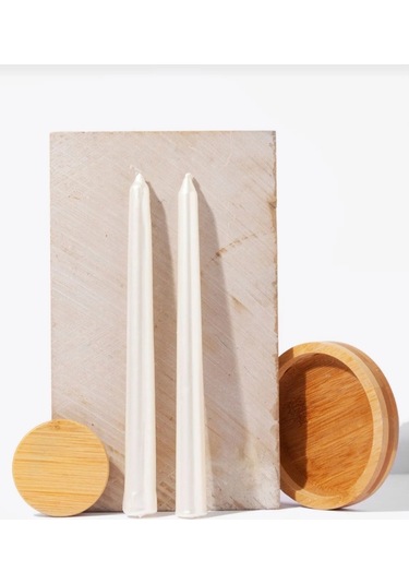 Denic 2 li Metalik Inci Beyaz Şamdan Mum Konik Mum