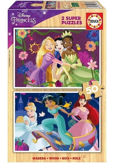 Educa 2x50 Parça Disney Prensesleri Kız Çocuk Ahşap Puzzle - 4-6 Yaş 1 Adet