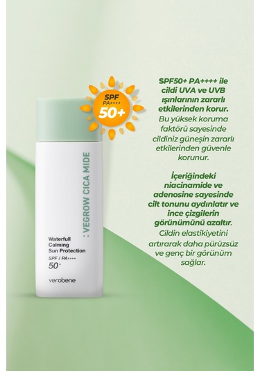 Verobene Vegrow Cica Mide Waterfull Sun Protection Güneş Kremi SPF50+ 50 G