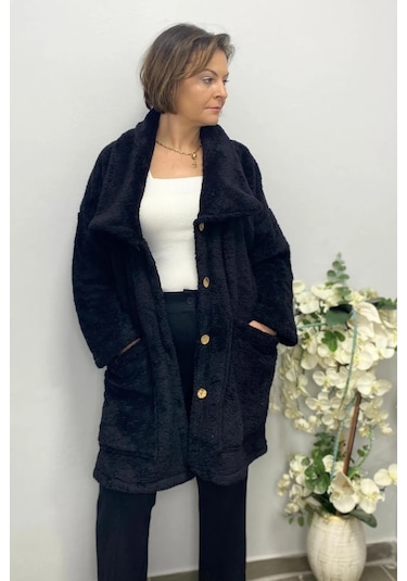 Mia Butik Kadın Siyah Peluş Hırka Siyah
