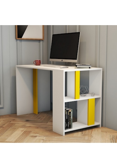 Variant Lima Çalışma Masası Ve Kitaplık Takımı - Beyaz / Sarı Beyaz