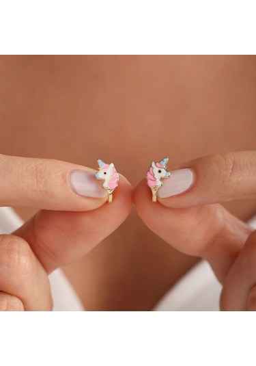 Sembol Gold 14 Ayar Altın Unicorn Çocuk Küpesi