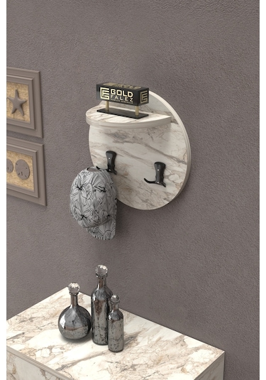 Askılık Duvar Elbise Askılığı Portmanto Üstü Beyaz Mermer Desen Diğer