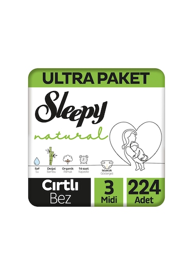 Sleepy Natural Ultra Paket Bebek Bezi 3 Numara Midi 224 Adet