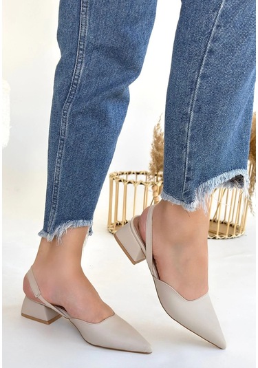 Jenti Bej Cilt Topuklu Ayakkabı Bej