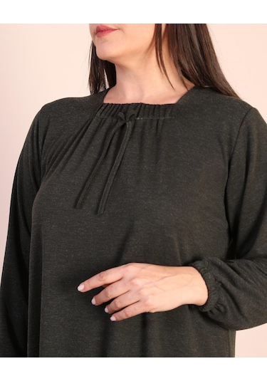 Kadin Tesettur Buyuk Beden Kare Yaka Uzun Elbise 001