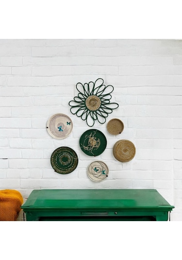 7'li Dekoratif Hasır Duvar Tabağı, Bohem Duvar Tabağı, Afrikan Duvar Tabağı, Duvar Dekoru Diğer